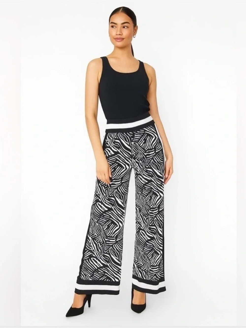 Michael Kors Black & White Wide-Leg Zebra Print Pants